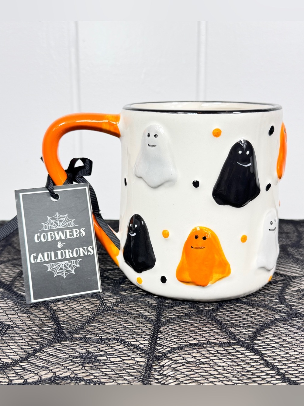 NEW Cobwebs & Cauldrons Ghosts Halloween Mug